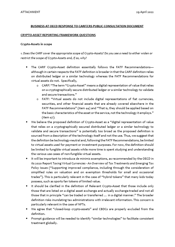 response public consultation on CARF